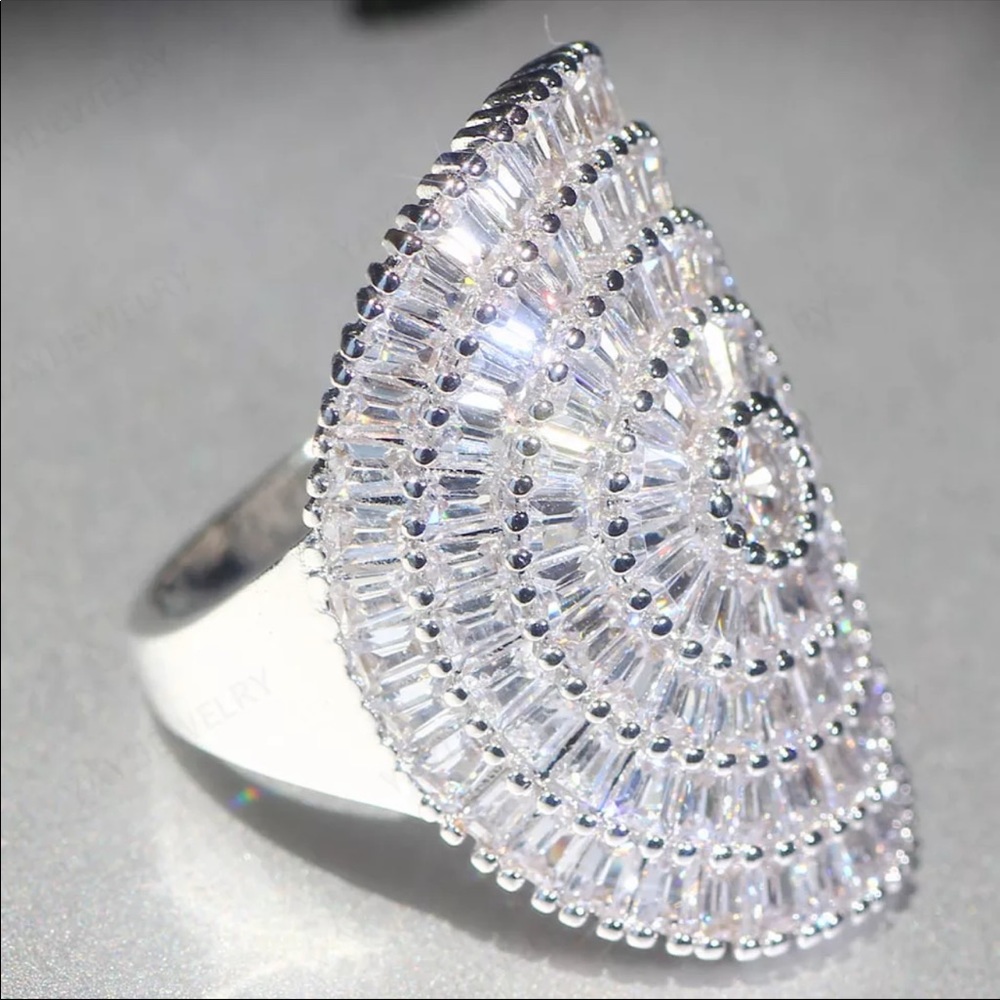 New 21 CT 925 Silver Princess Cut Diamonds Ring - Picture 3 of 6